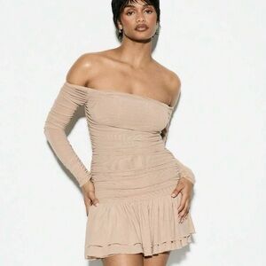 Elegant Off-Shoulder Tan Dress